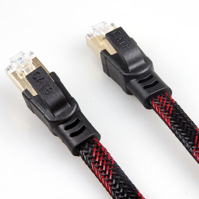 Cat8 स्थिर नायलॉन ब्रेडेड ईथरनेट केबल लाल काला एंटी इंटरफेरेंस