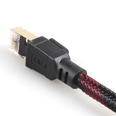 आउटडोर इंडोर Cat8 पैच केबल नायलॉन ब्रेडेड रेड ब्लैक 26AWG 40Gbps