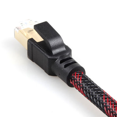 आउटडोर इंडोर Cat8 पैच केबल नायलॉन ब्रेडेड रेड ब्लैक 26AWG 40Gbps