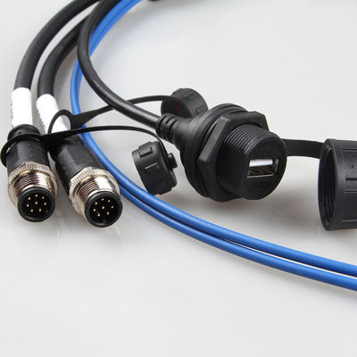 एयरोस्पेस वाटरप्रूफ वायर हार्नेस केबल असेंबली M12+USB फीमेल+फाइबर ऑप्टिक