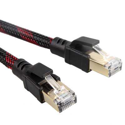 आउटडोर इंडोर Cat8 पैच केबल नायलॉन ब्रेडेड रेड ब्लैक 26AWG 40Gbps