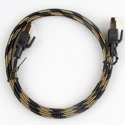 स्थिर RJ45 Cat8 पैच केबल नायलॉन लट काला पीला उच्च गति