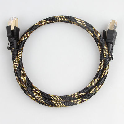 SFTP RJ45 Cat 8 आउटडोर ईथरनेट केबल नायलॉन ब्रेडेड काला पीला