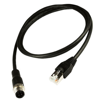 M12 से Rj45 गीगाबिट औद्योगिक ईथरनेट केबल Cat5e Cat6 काला रंग